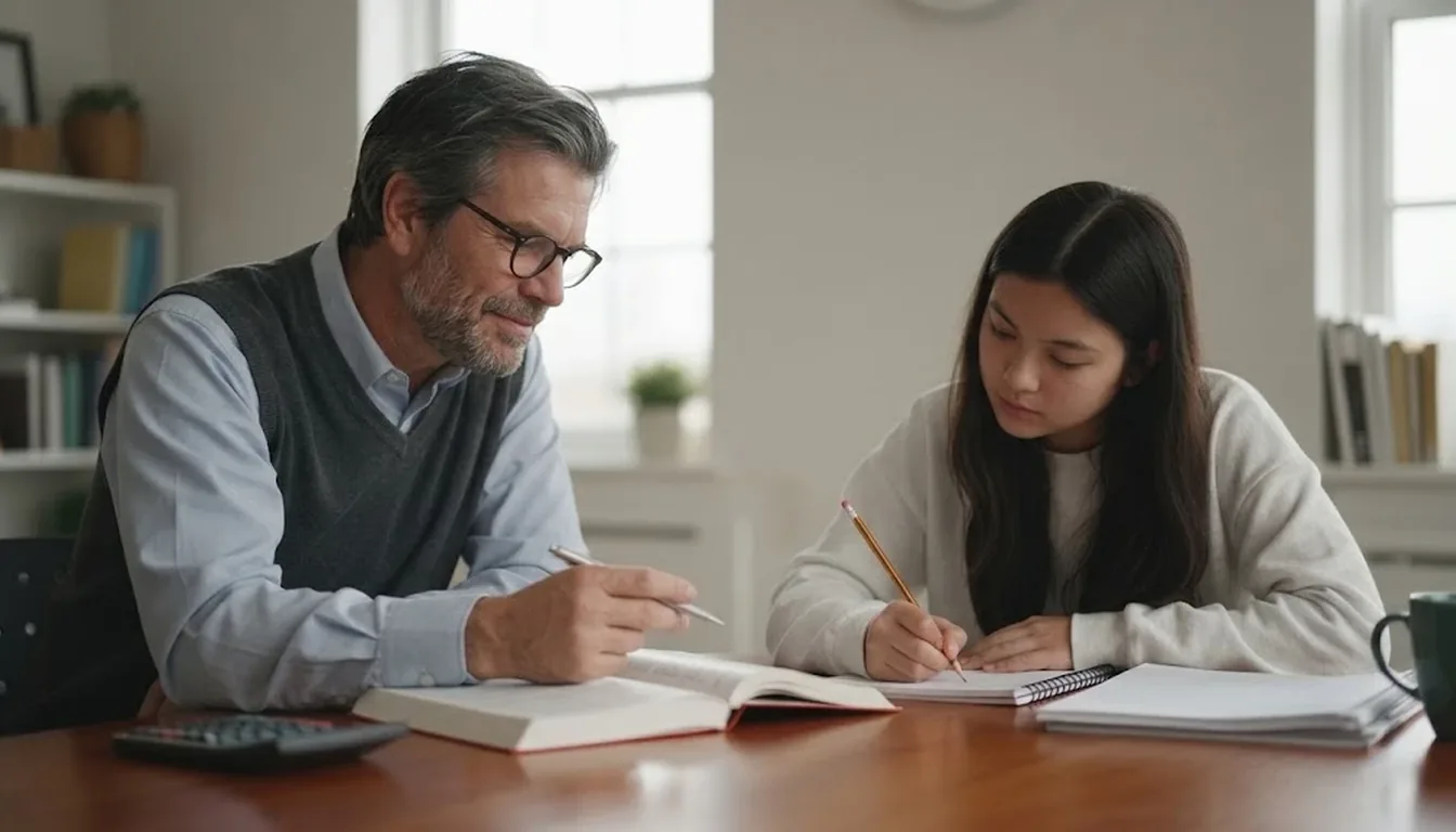 A tutor working through examination questions with a student